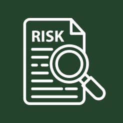 Document with "Risk" and magnifying glass icon.